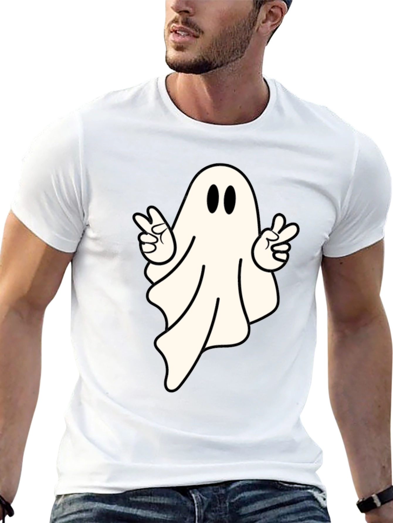 Cool Ghost Peace Sign T-Shirt - Spooky Season Apparel