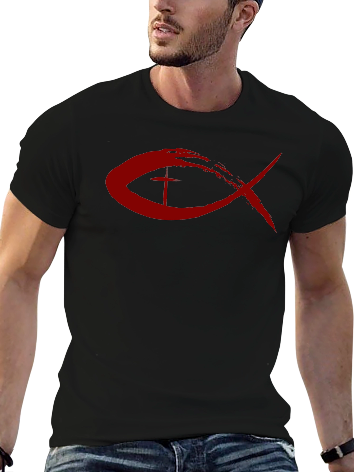 Christian Fish Symbol T-Shirt - Red Design