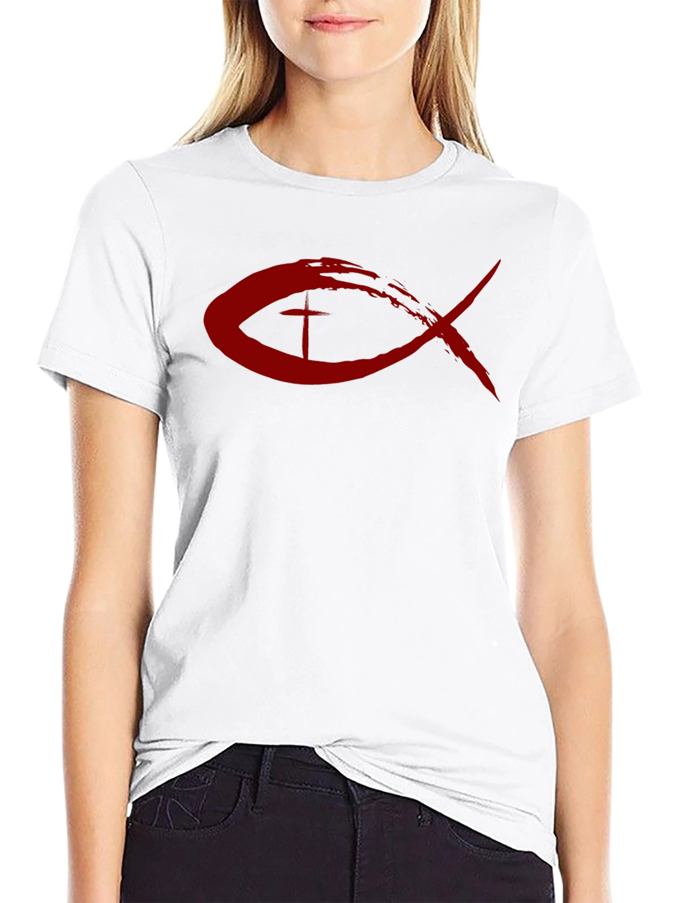 Christian Fish Symbol T-Shirt - Red Design