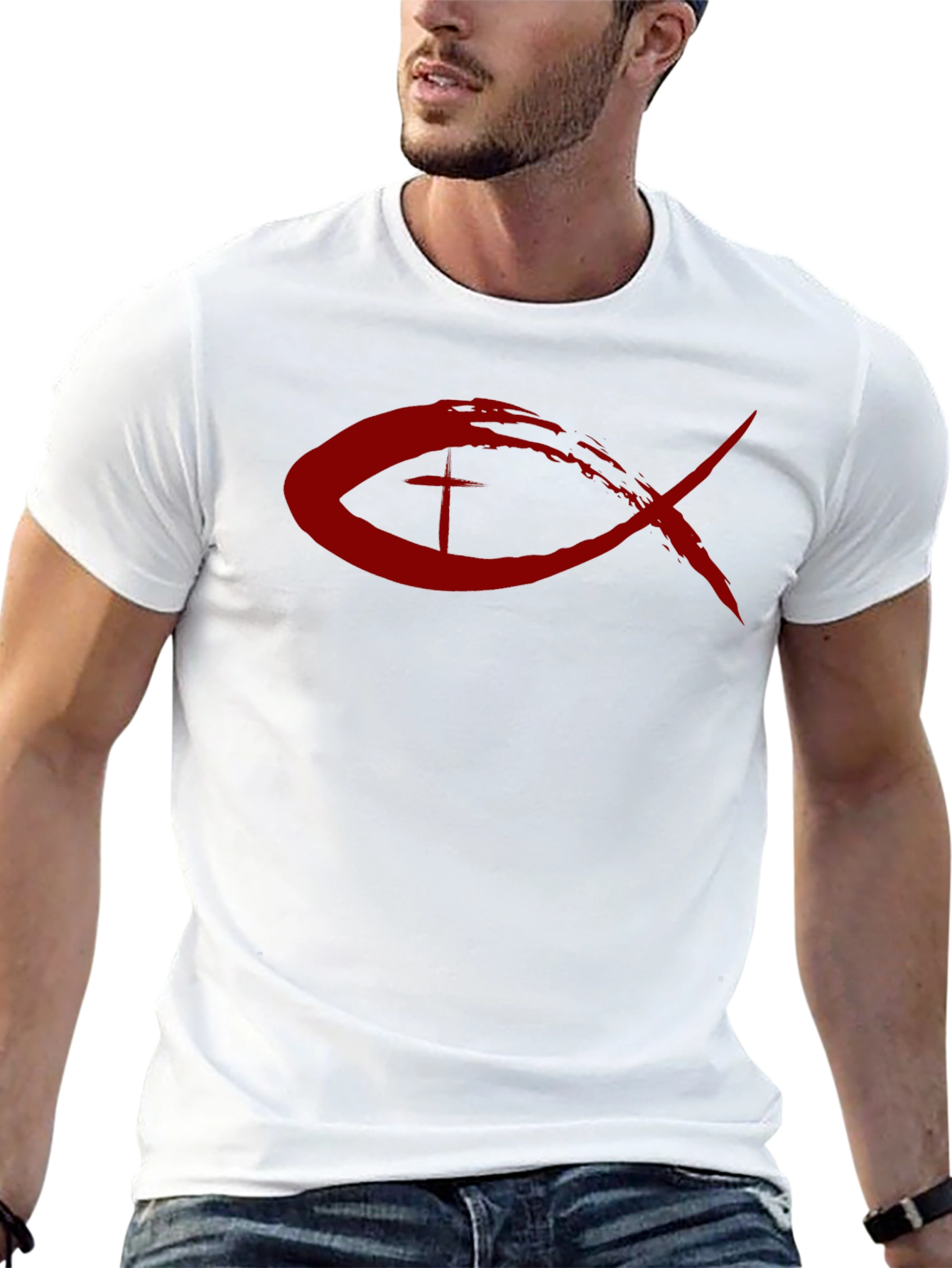 Christian Fish Symbol T-Shirt - Red Design