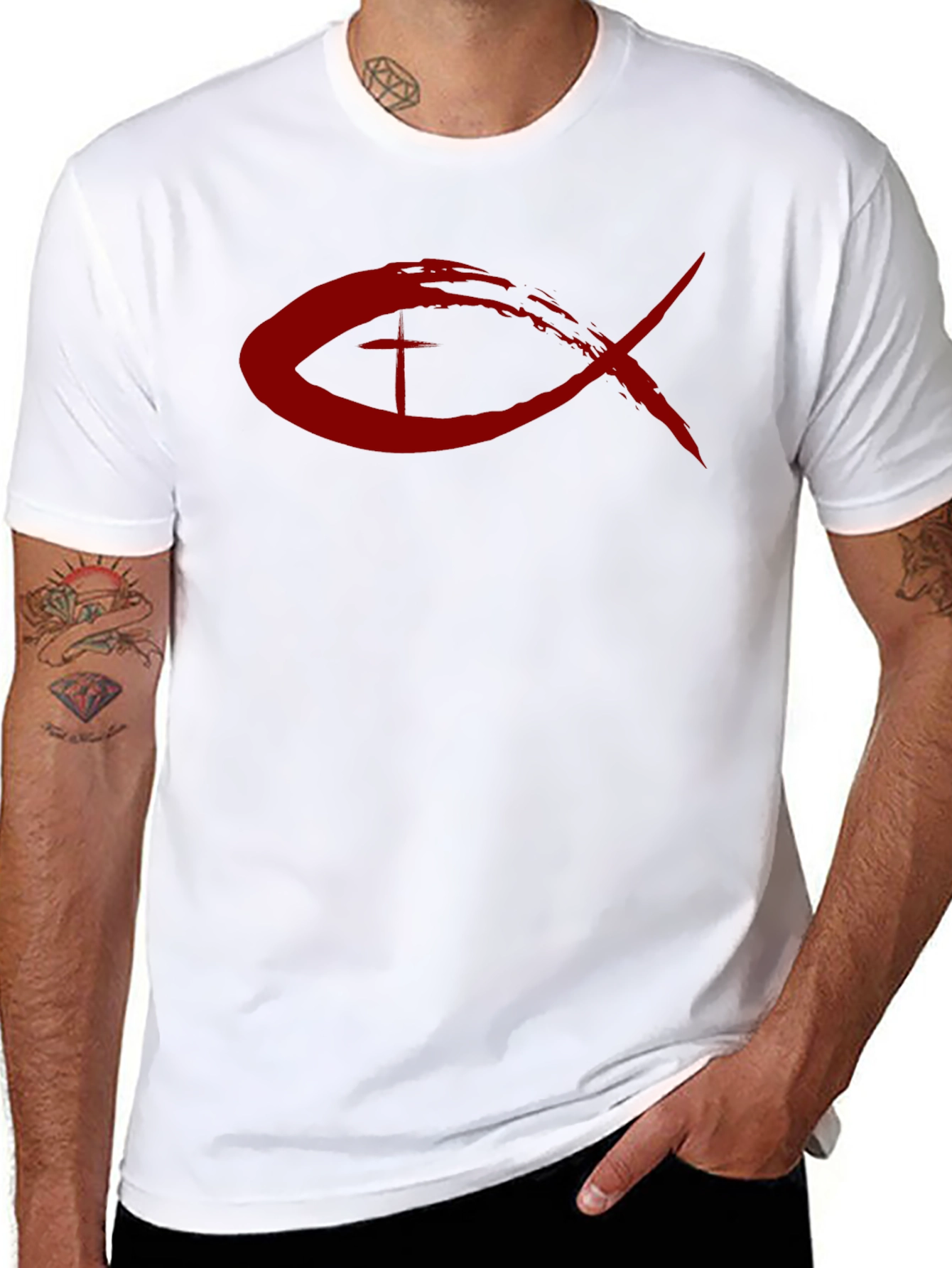 Christian Fish Symbol T-Shirt - Red Design