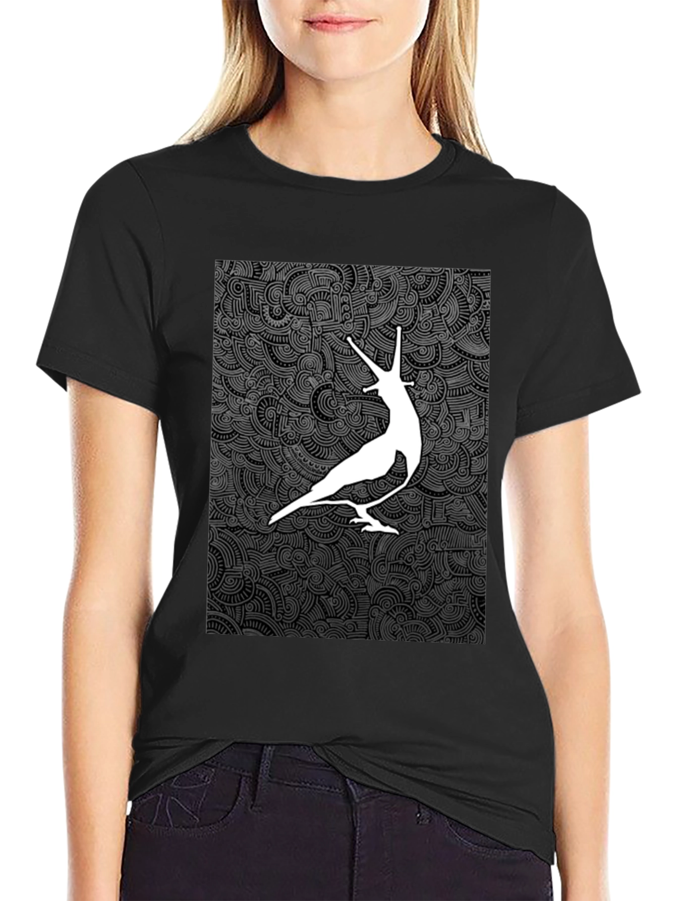 Unique Graphic Tee - White Bird on Dark Pattern