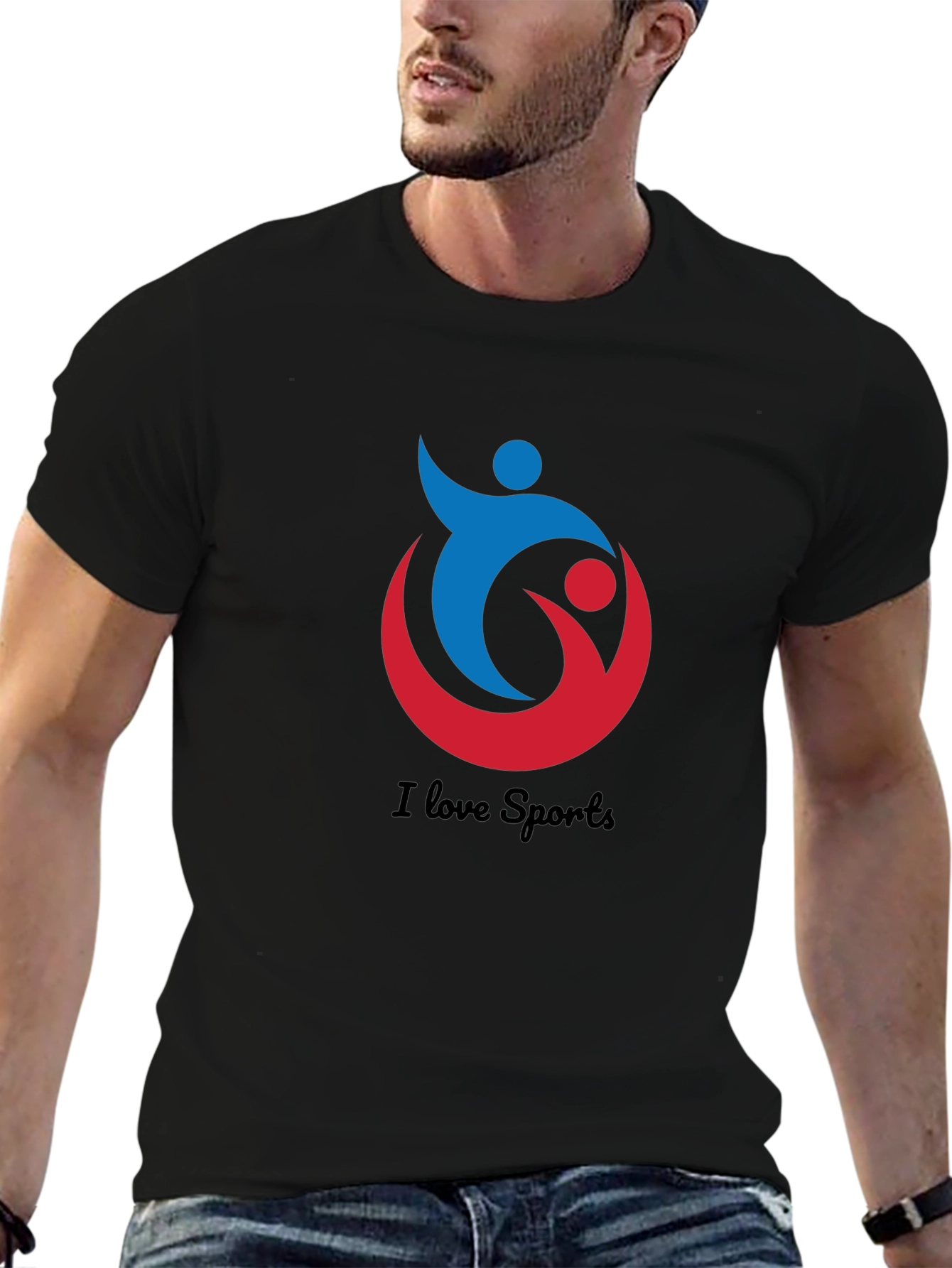 I Love Sports Graphic Black T-Shirt