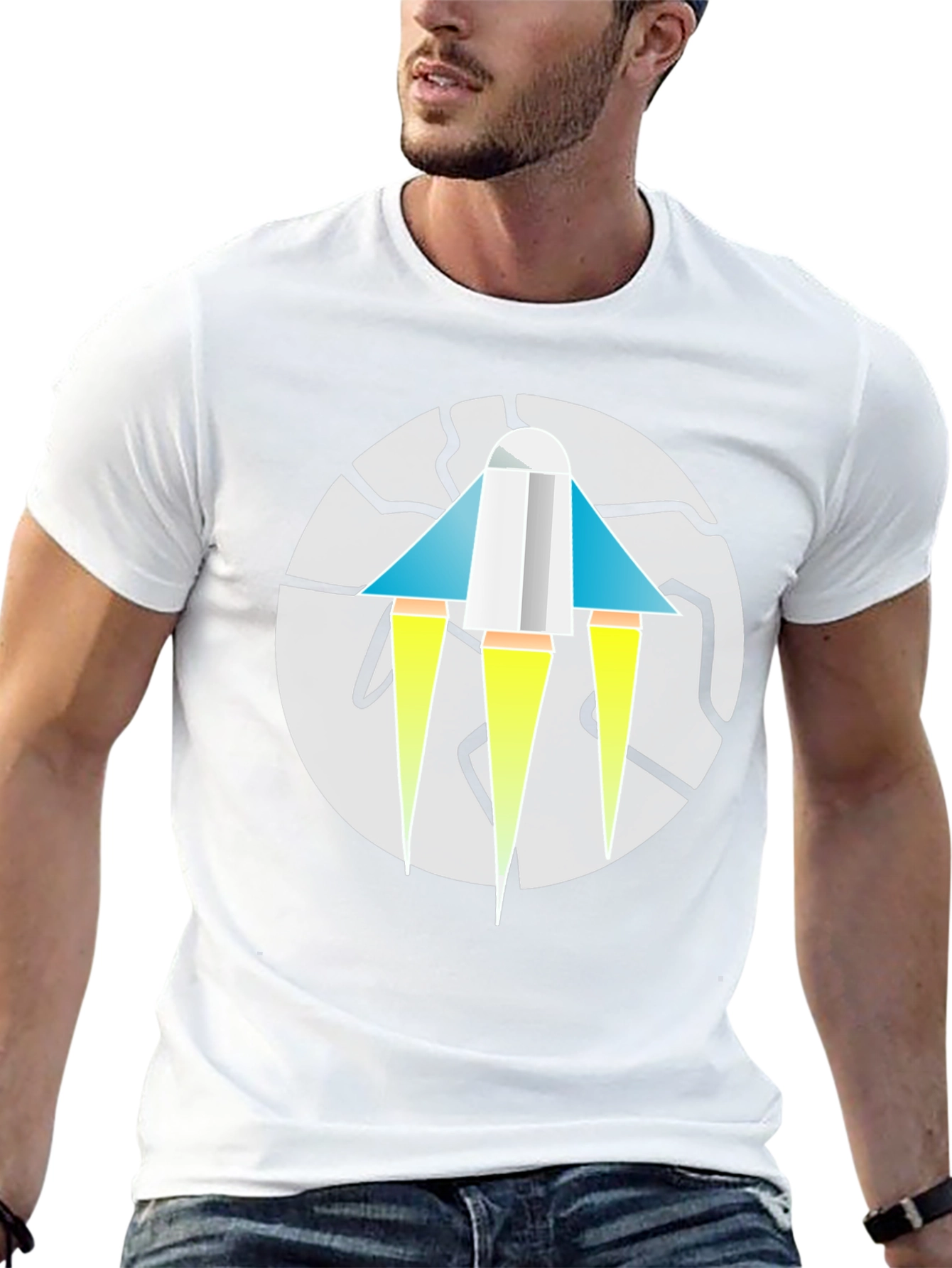 Geometric Rocket Graphic Tee - Mens Black T-Shirt