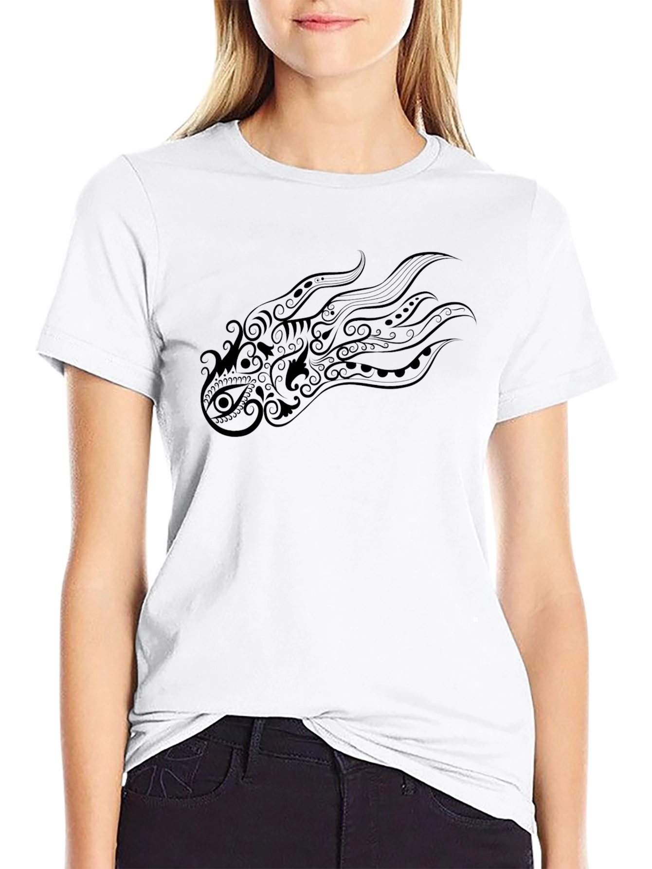 Tribal Dragon Graphic Black T-Shirt