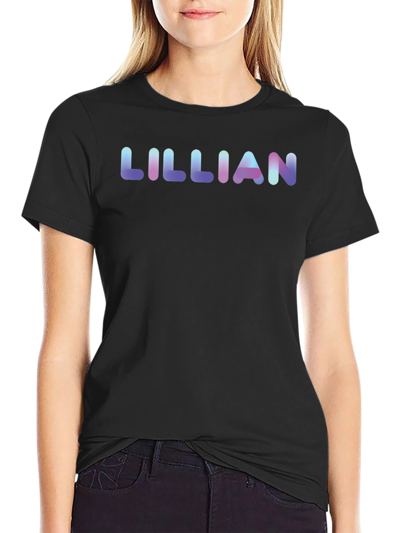 Lillian Name Black Cotton T-Shirt