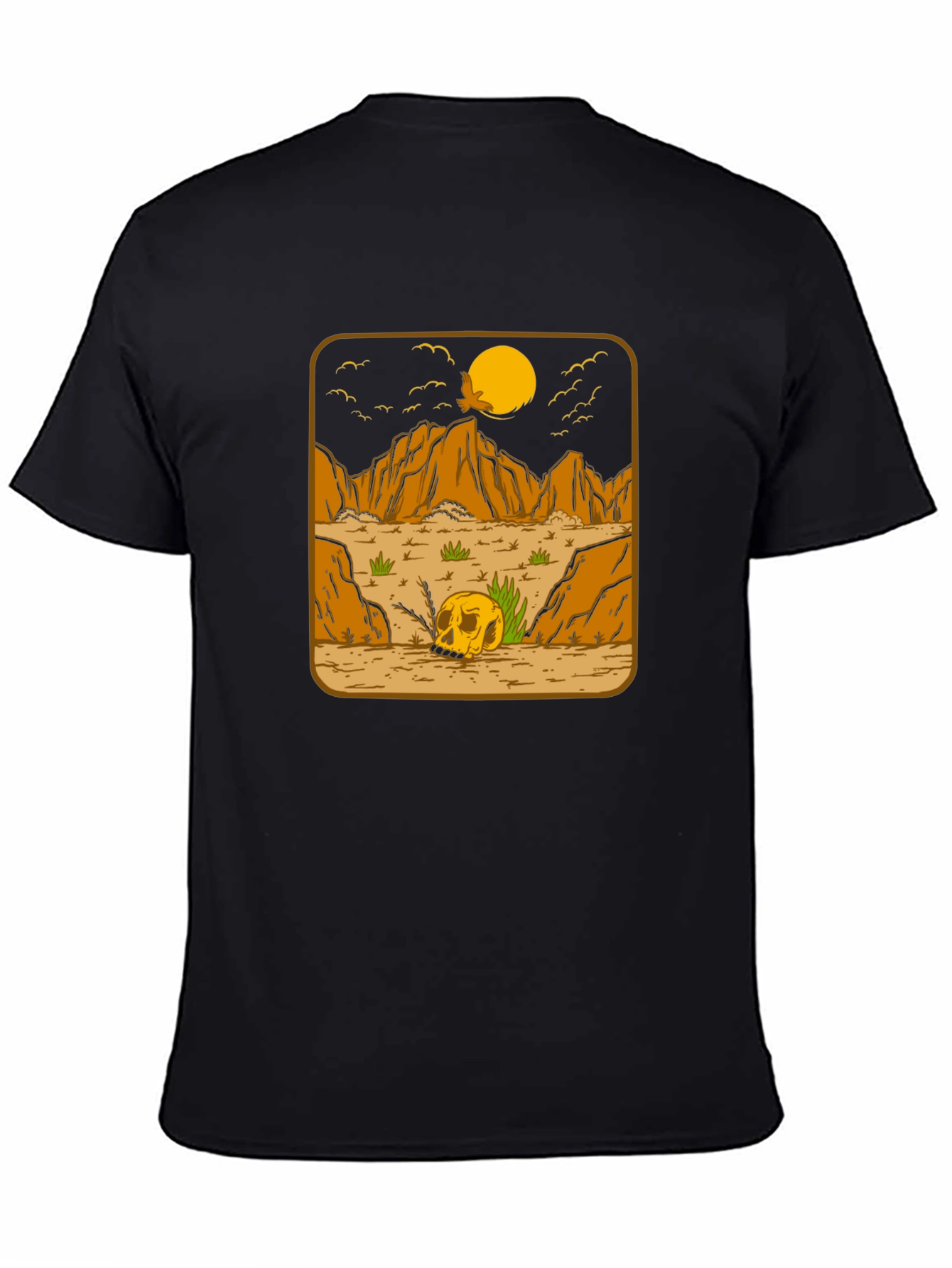 Skull Desert Graphic Tee - Mens Black Cotton T-Shirt