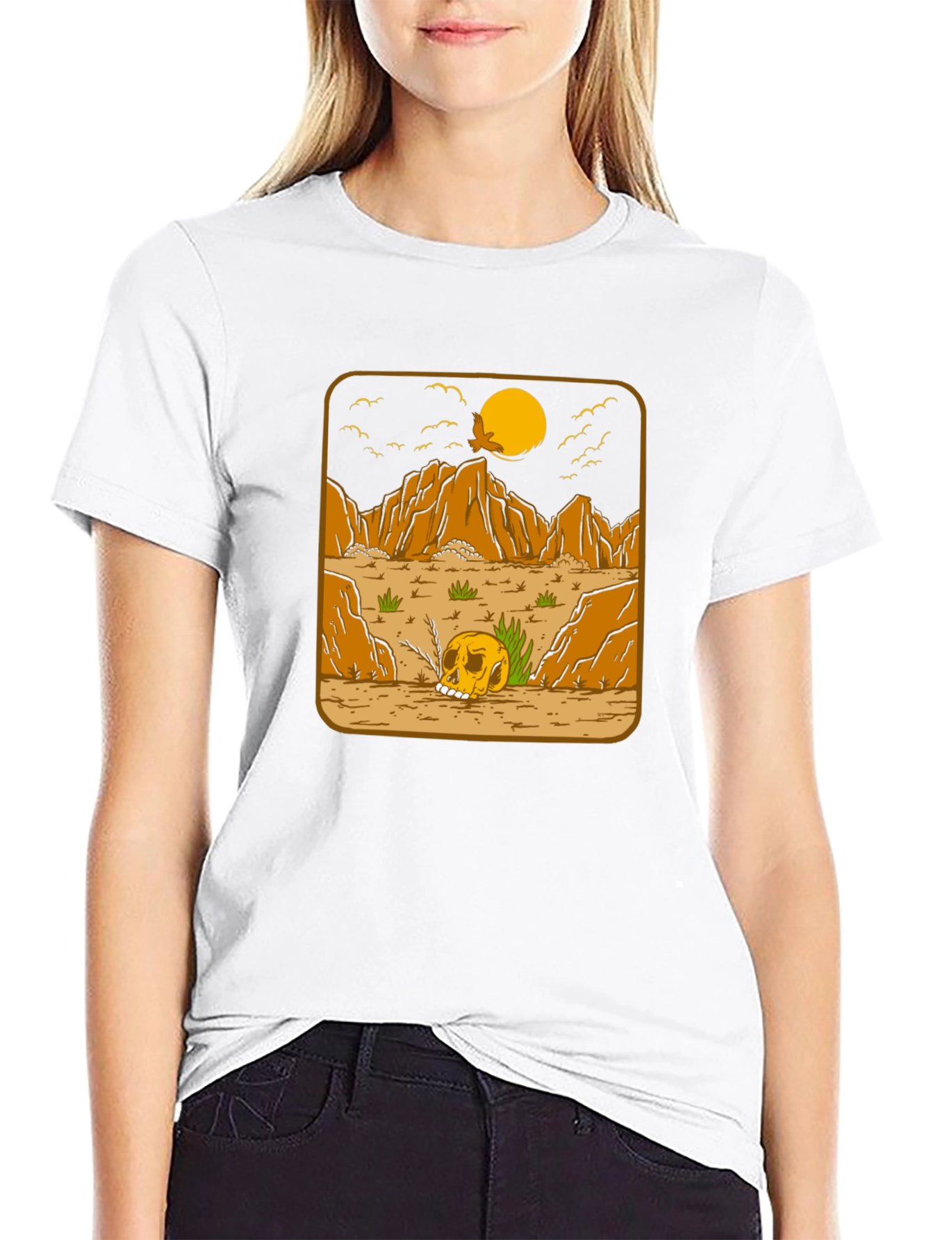 Skull Desert Graphic Tee - Mens Black Cotton T-Shirt