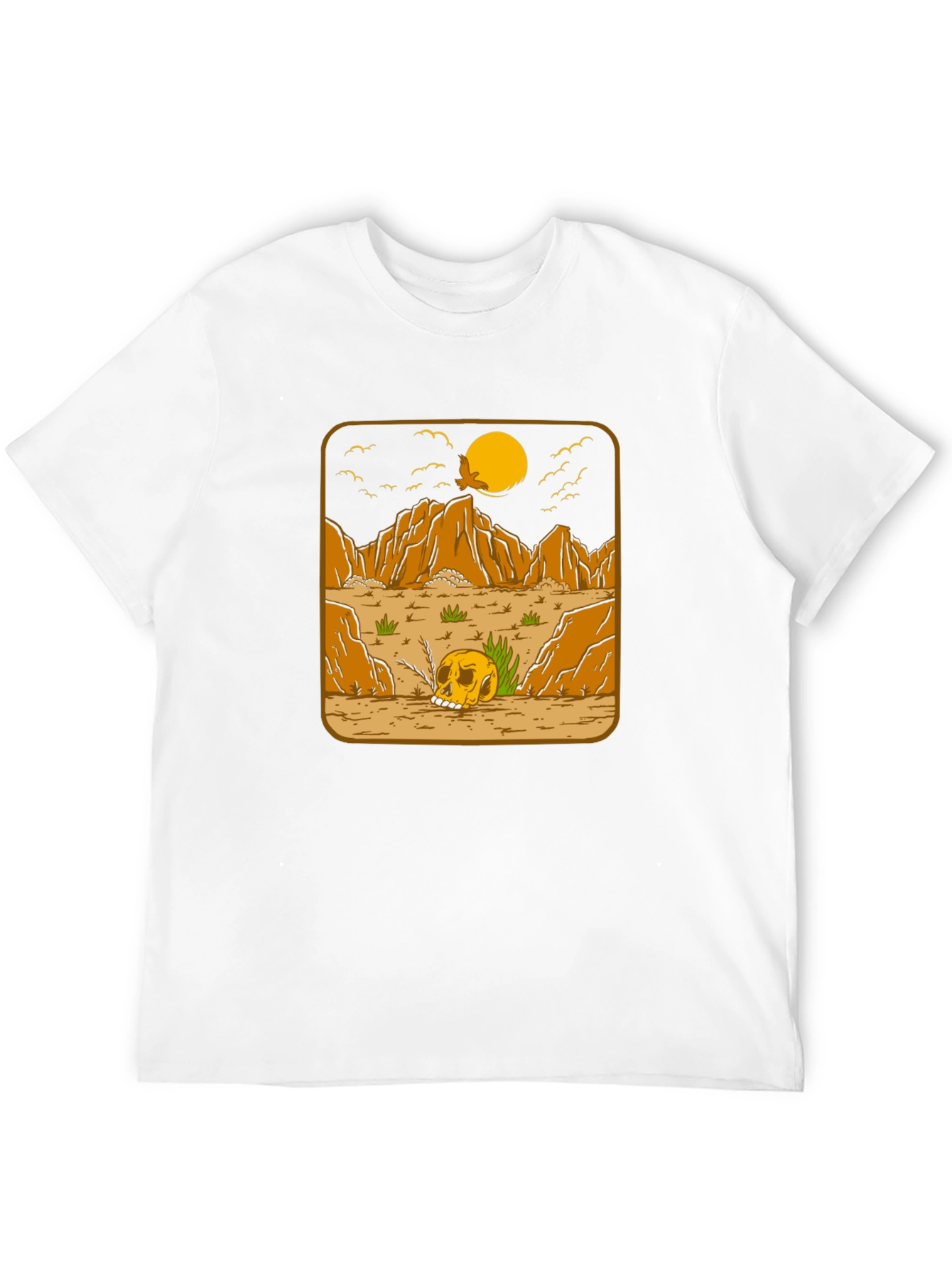 Skull Desert Graphic Tee - Mens Black Cotton T-Shirt