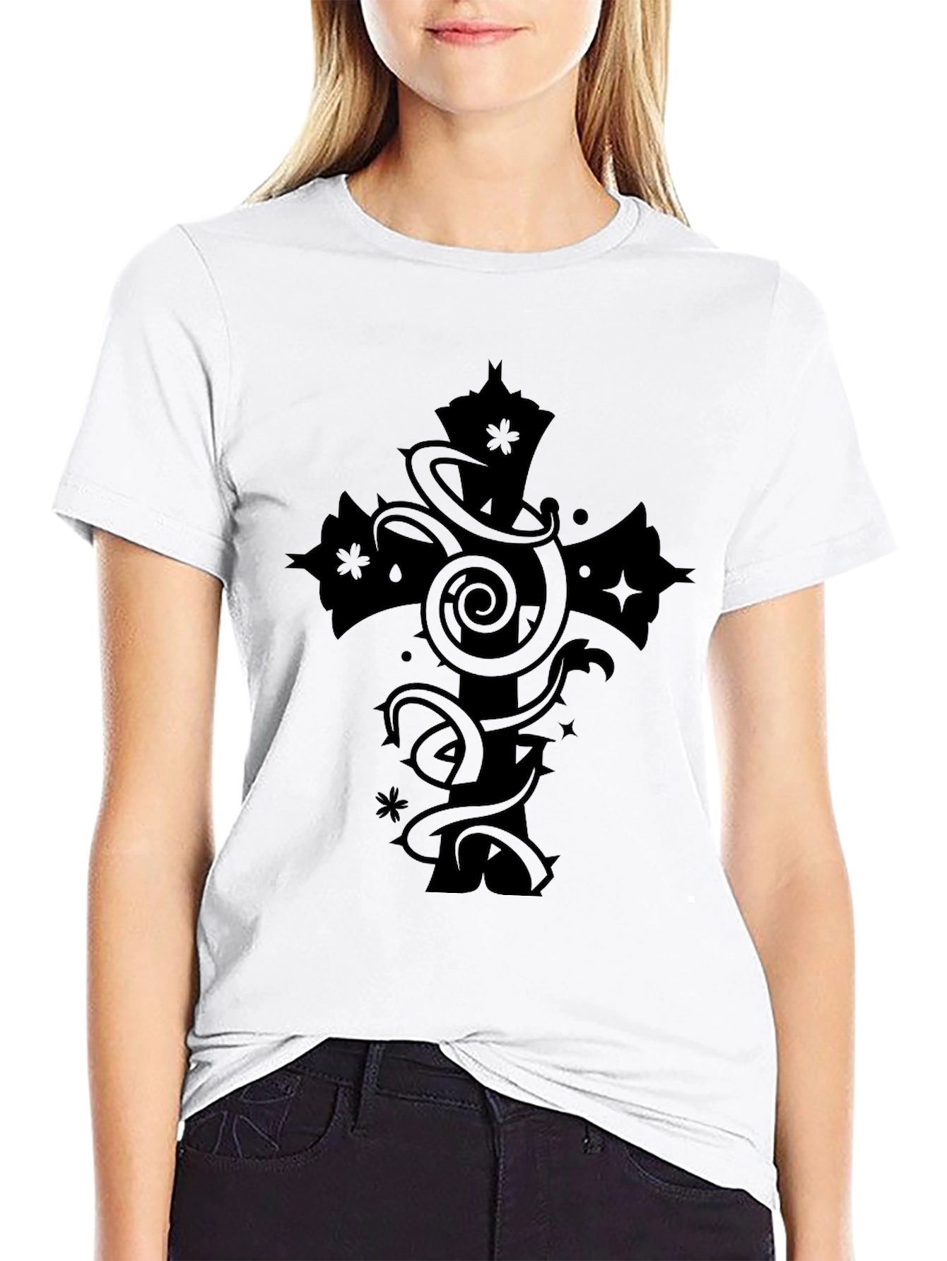 Gothic Cross Graphic Tee - Black Casual Shirt