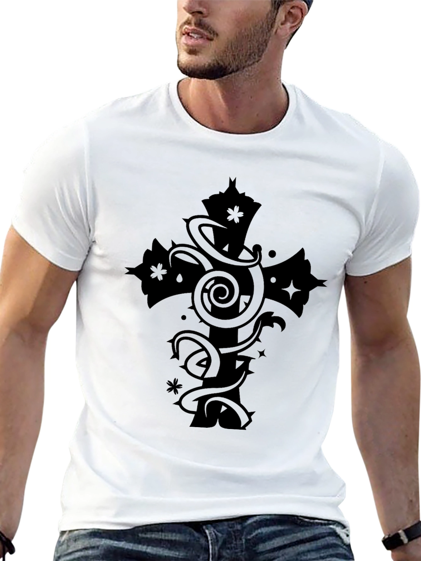 Gothic Cross Graphic Tee - Black Casual Shirt