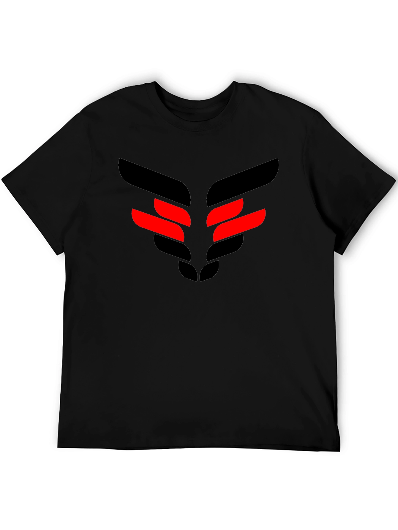 Black T-Shirt with Red & Black Geometric Design