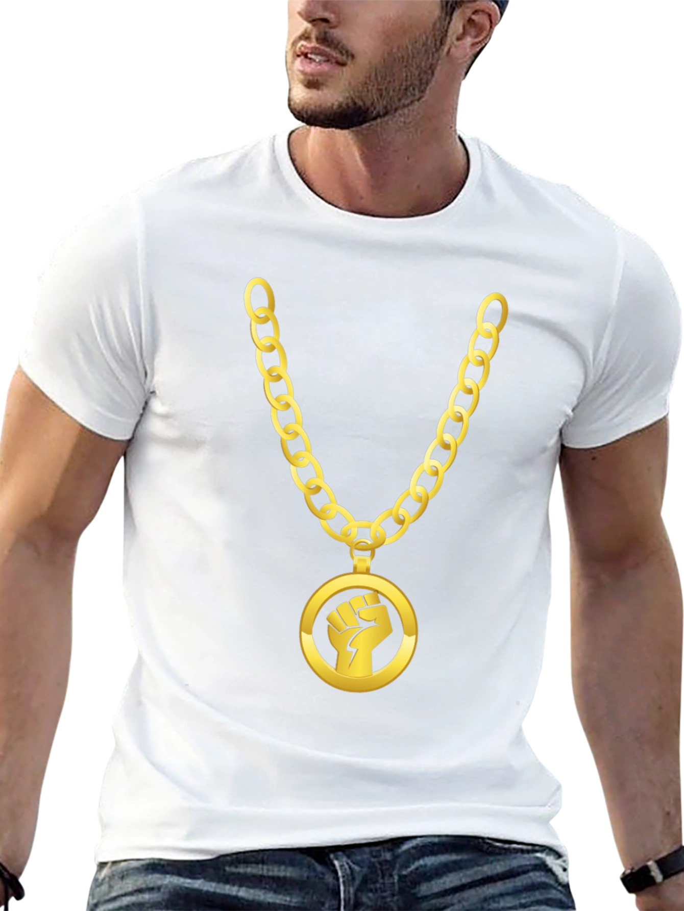 Gold Chain Fist Graphic Black T-Shirt