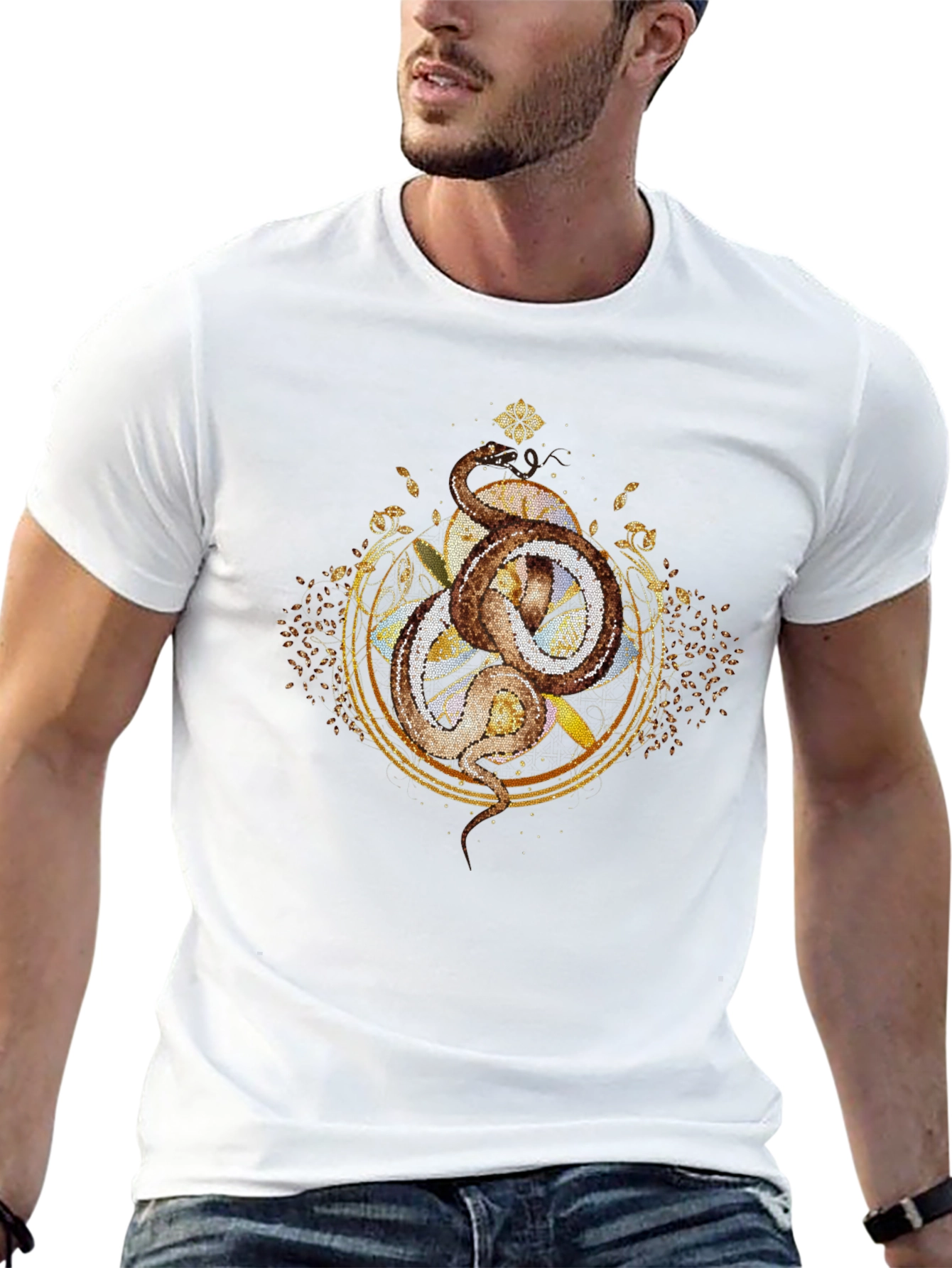 Mystic Serpent T-Shirt: Ornate Gold Design