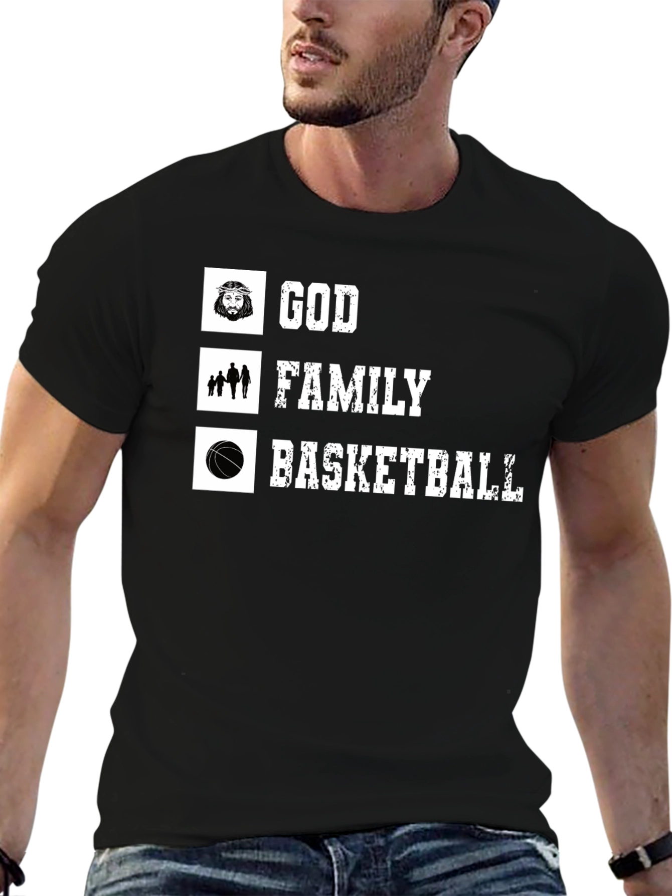 God Family Basketball Black T-Shirt