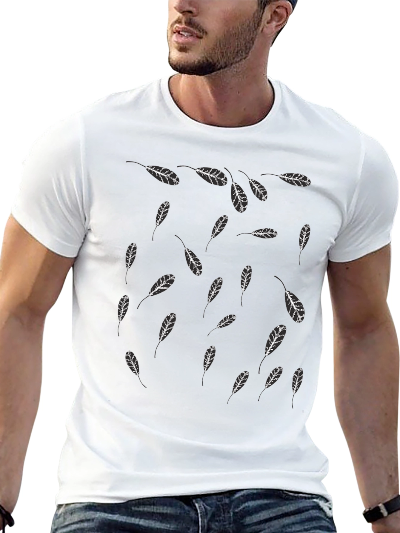 Feather Print Black T-Shirt
