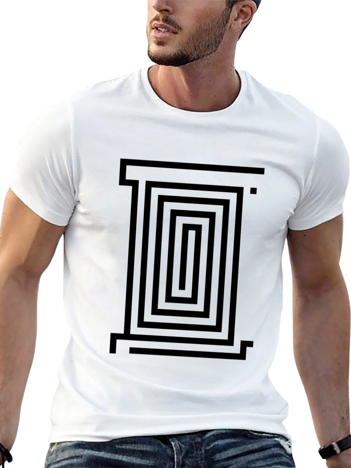 Geometric Maze Graphic Black T-Shirt