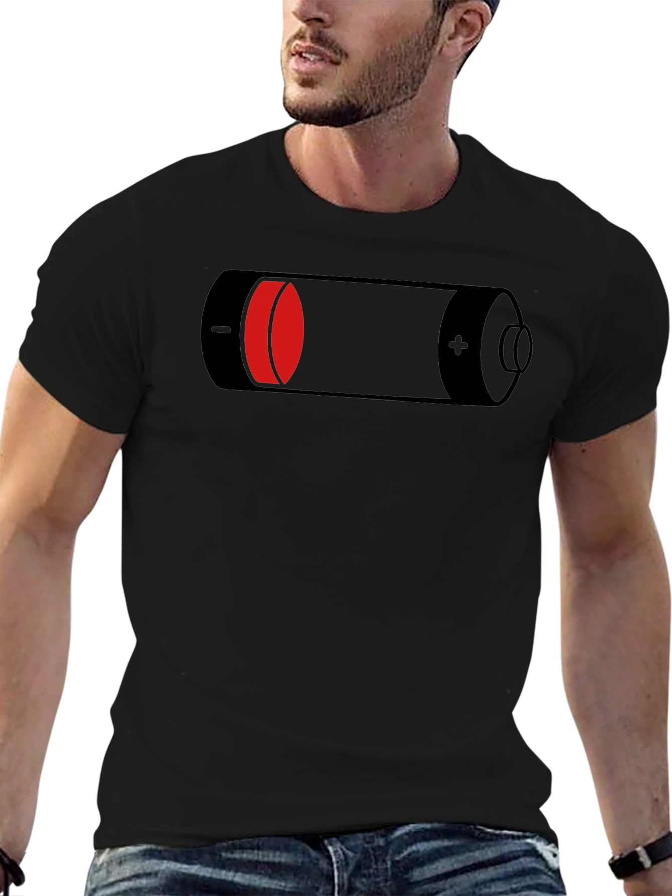 Low Battery Graphic Black T-Shirt