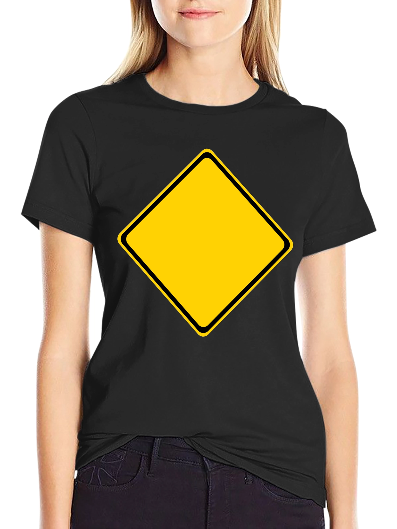 Black T-Shirt with Yellow Diamond Graphic