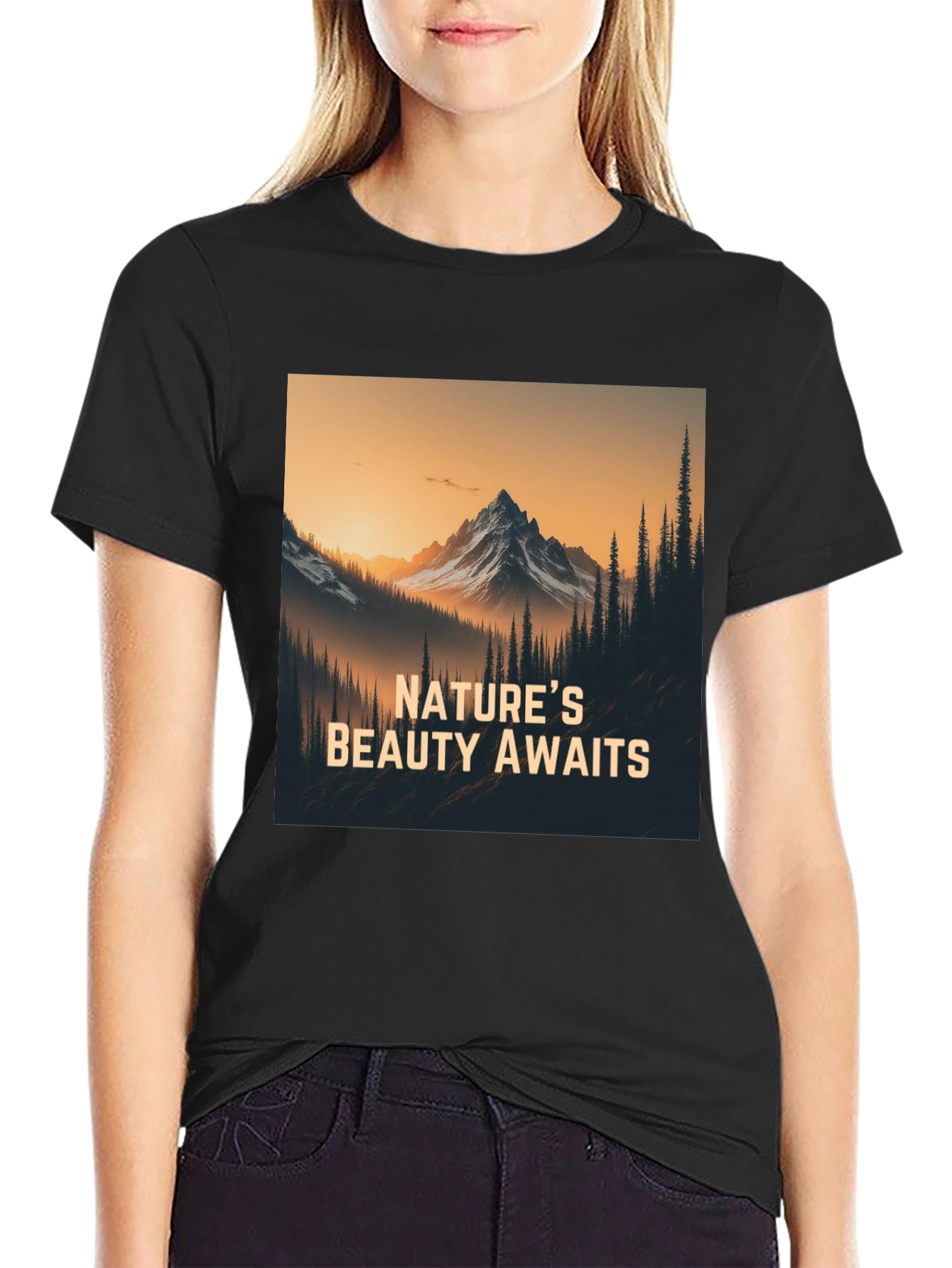 Natures Beauty Awaits Black Graphic Tee