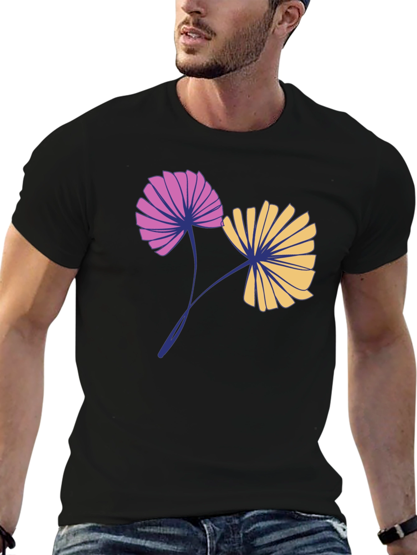 Floral Print Black T-Shirt for Men
