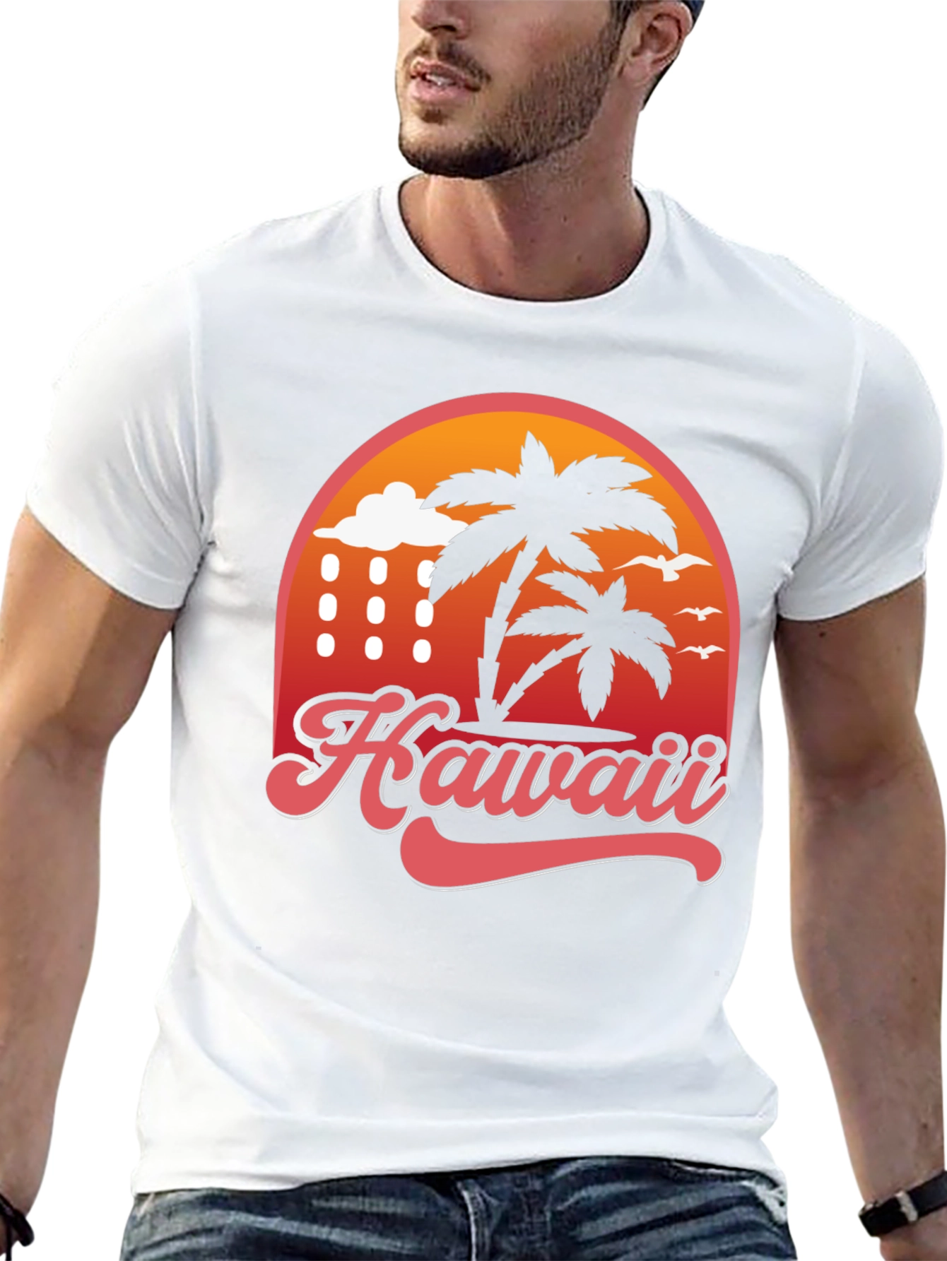 Hawaii Retro T-Shirt - Palm Tree Sunset Design
