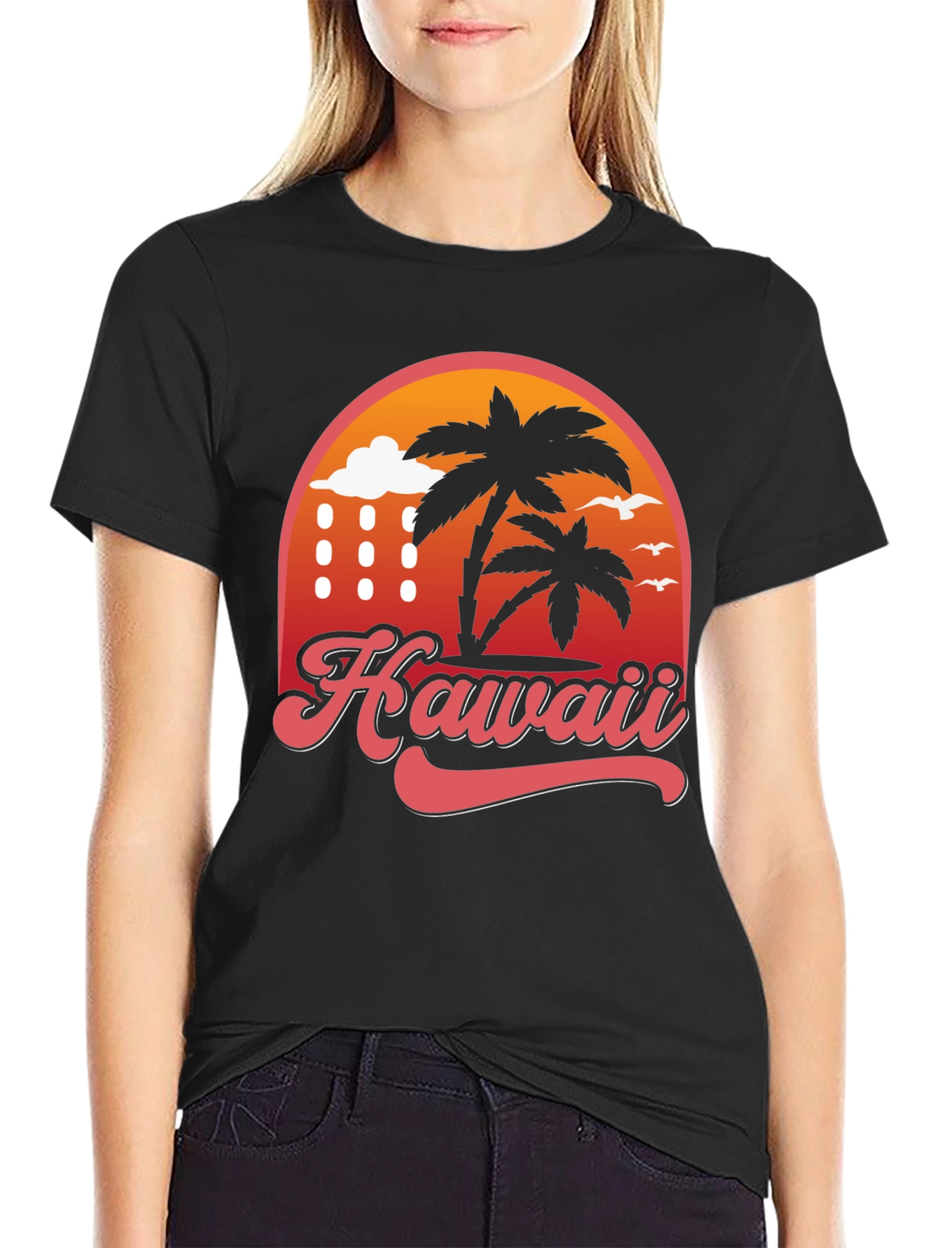 Hawaii Retro T-Shirt - Palm Tree Sunset Design