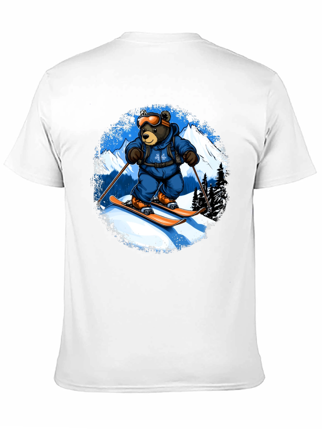 Skiing Bear Graphic Tee - Black Cotton T-Shirt