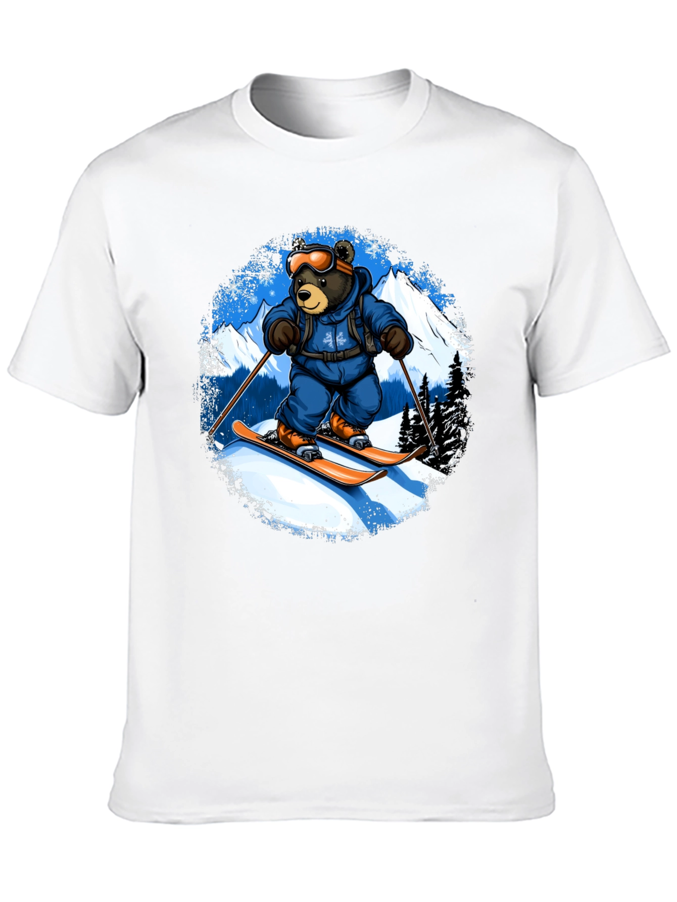 Skiing Bear Graphic Tee - Black Cotton T-Shirt