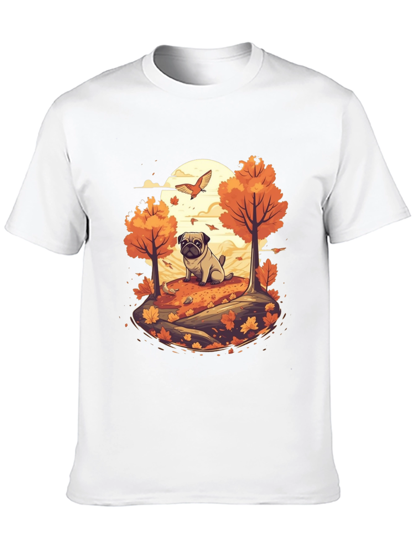 Pug in Autumn T-Shirt - Whimsical Fall Design