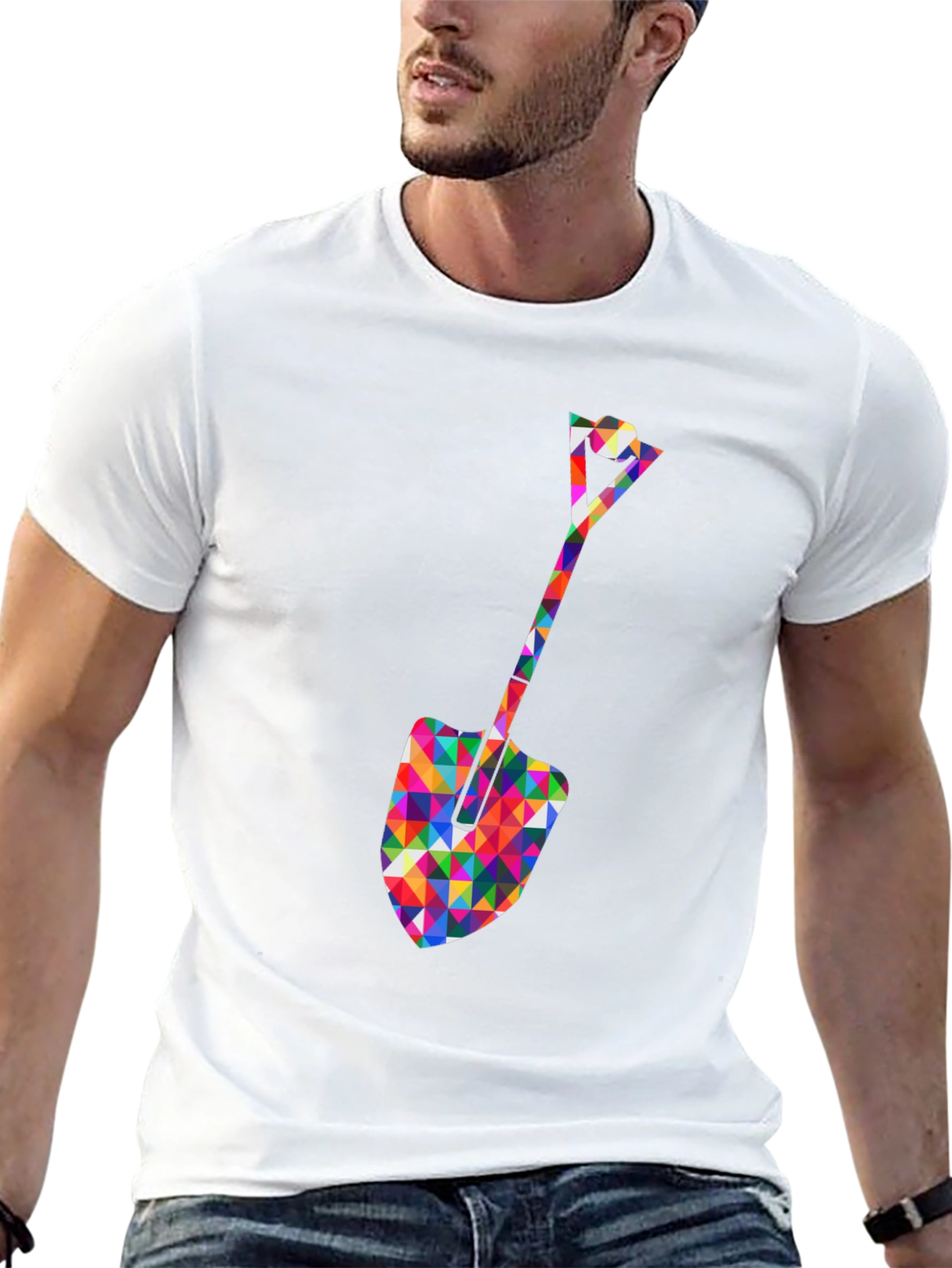 Geometric Spade Graphic Tee - Stylish Crew Neck Shirt