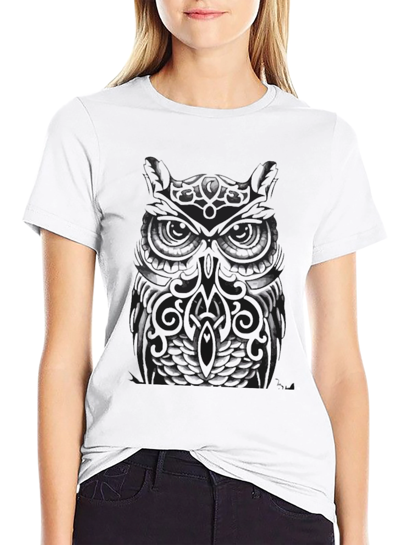 Tribal Owl Graphic Black T-Shirt