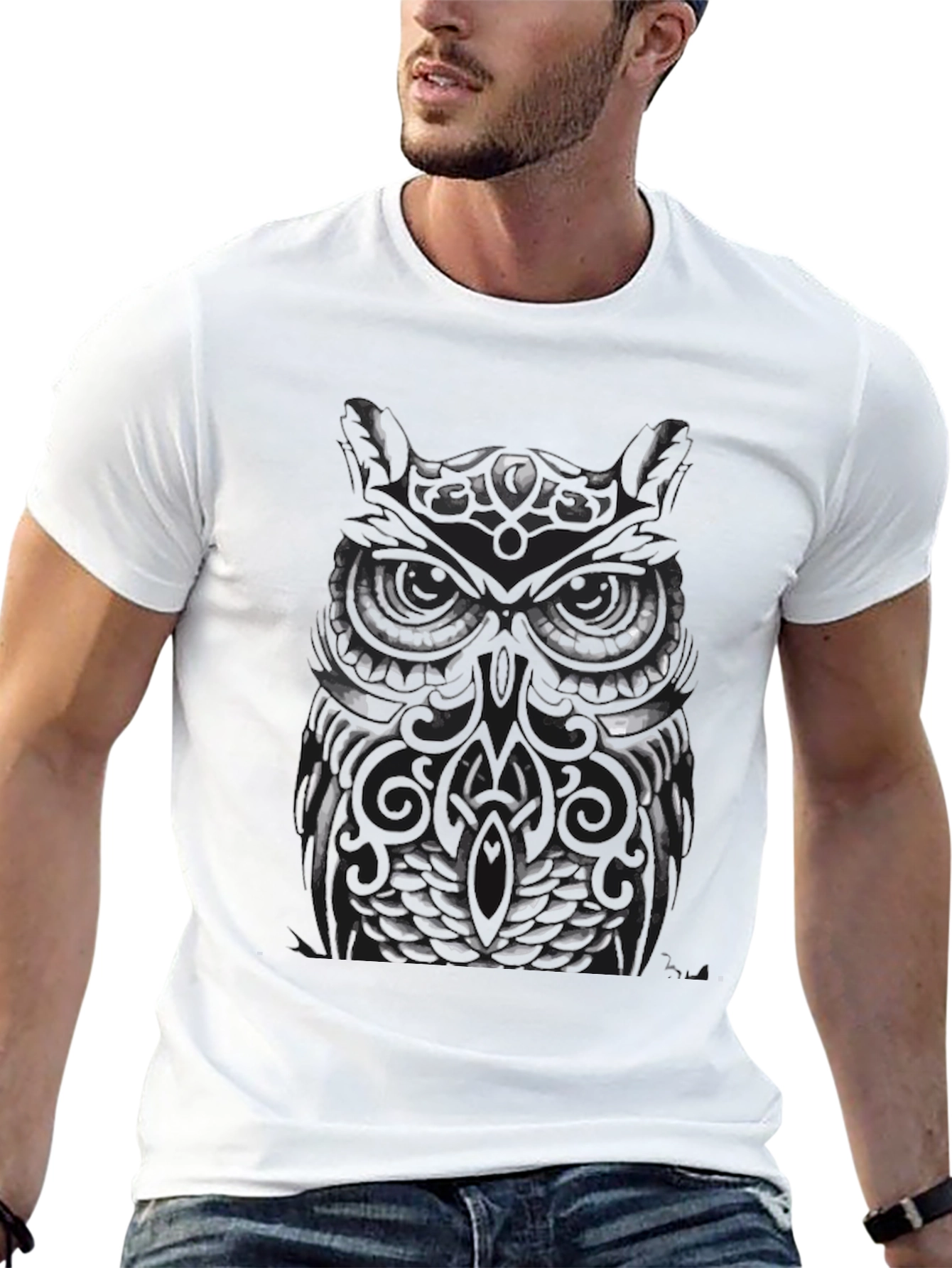 Tribal Owl Graphic Black T-Shirt