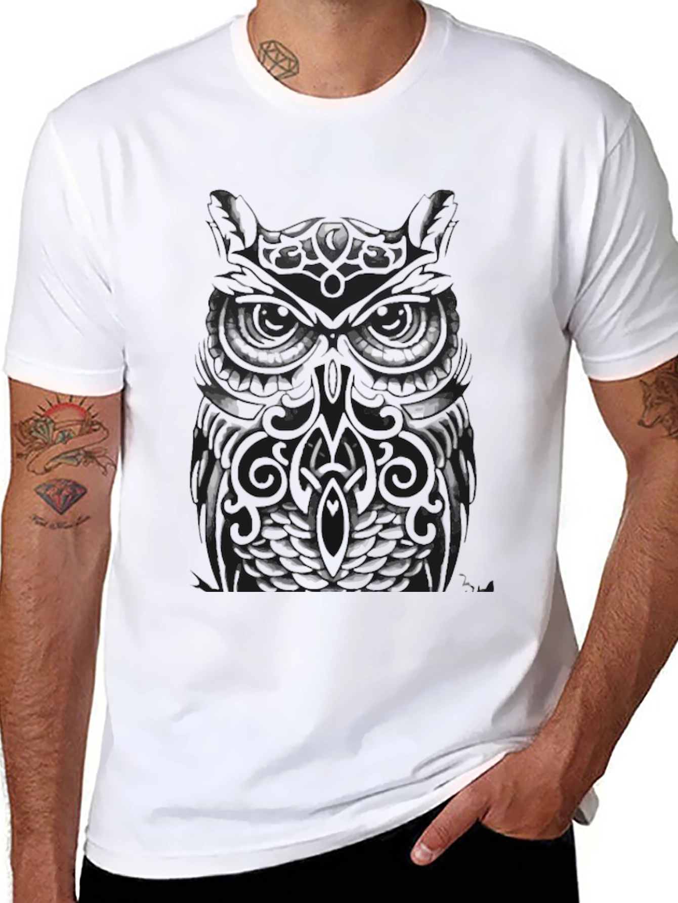 Tribal Owl Graphic Black T-Shirt