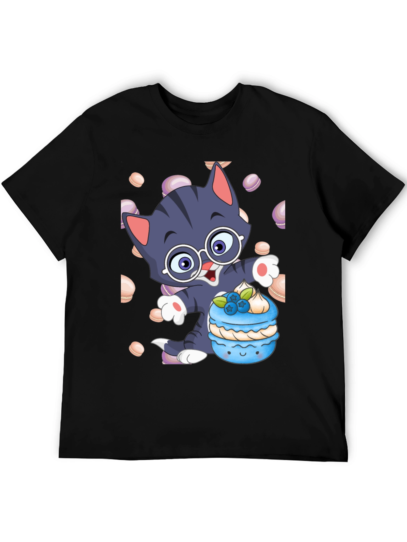 Cute Cartoon Cat with Macaron T-Shirt