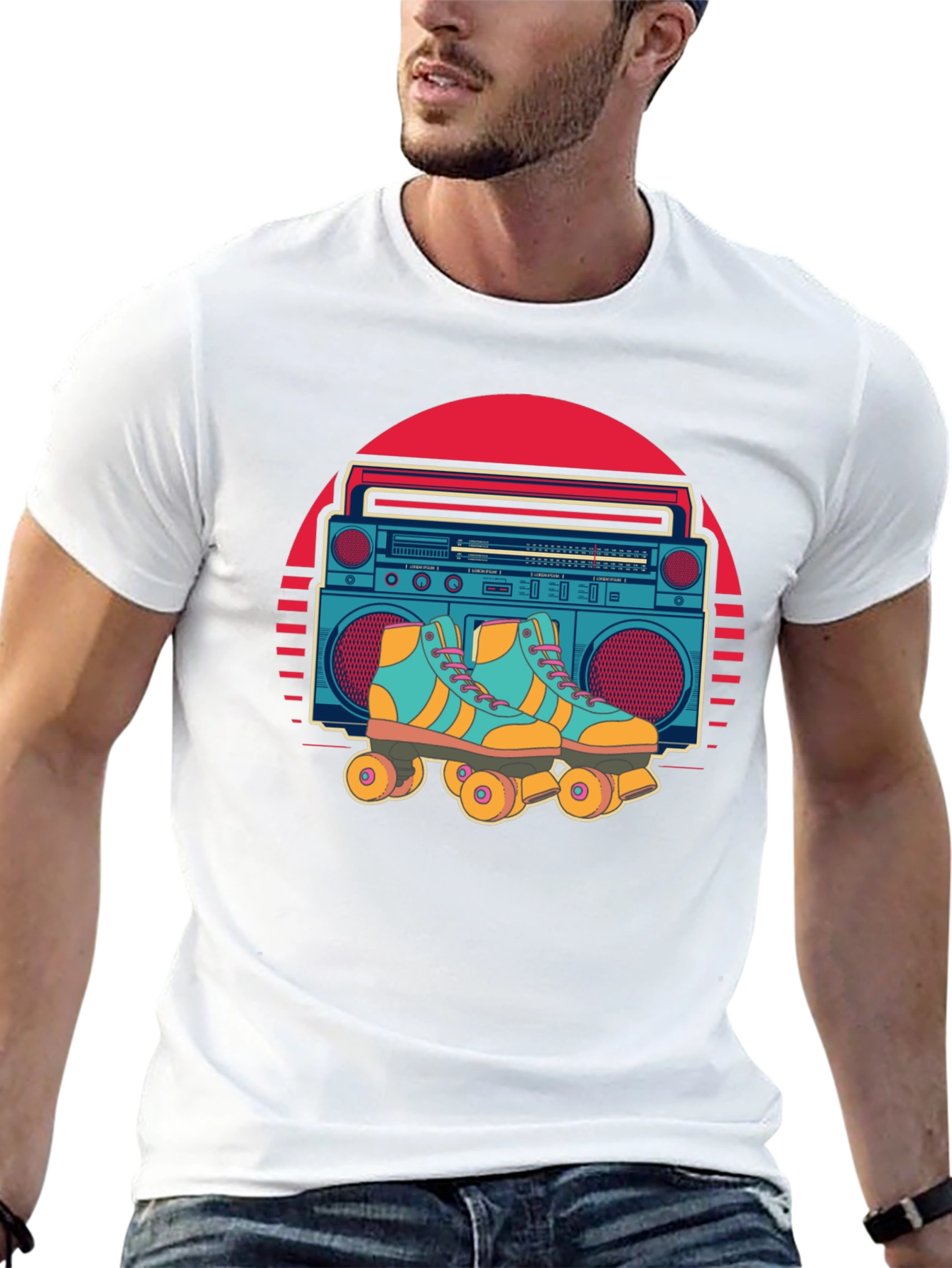 Retro Boombox & Roller Skate Graphic Tee