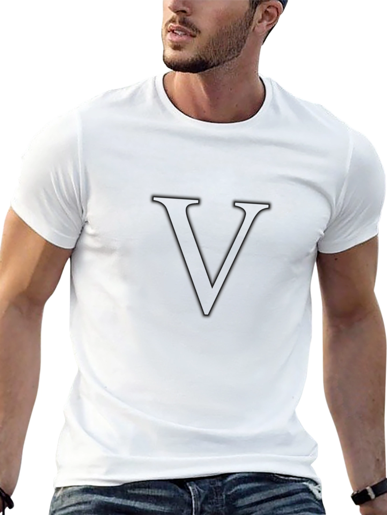 Minimalist Black T-Shirt with Letter V Design