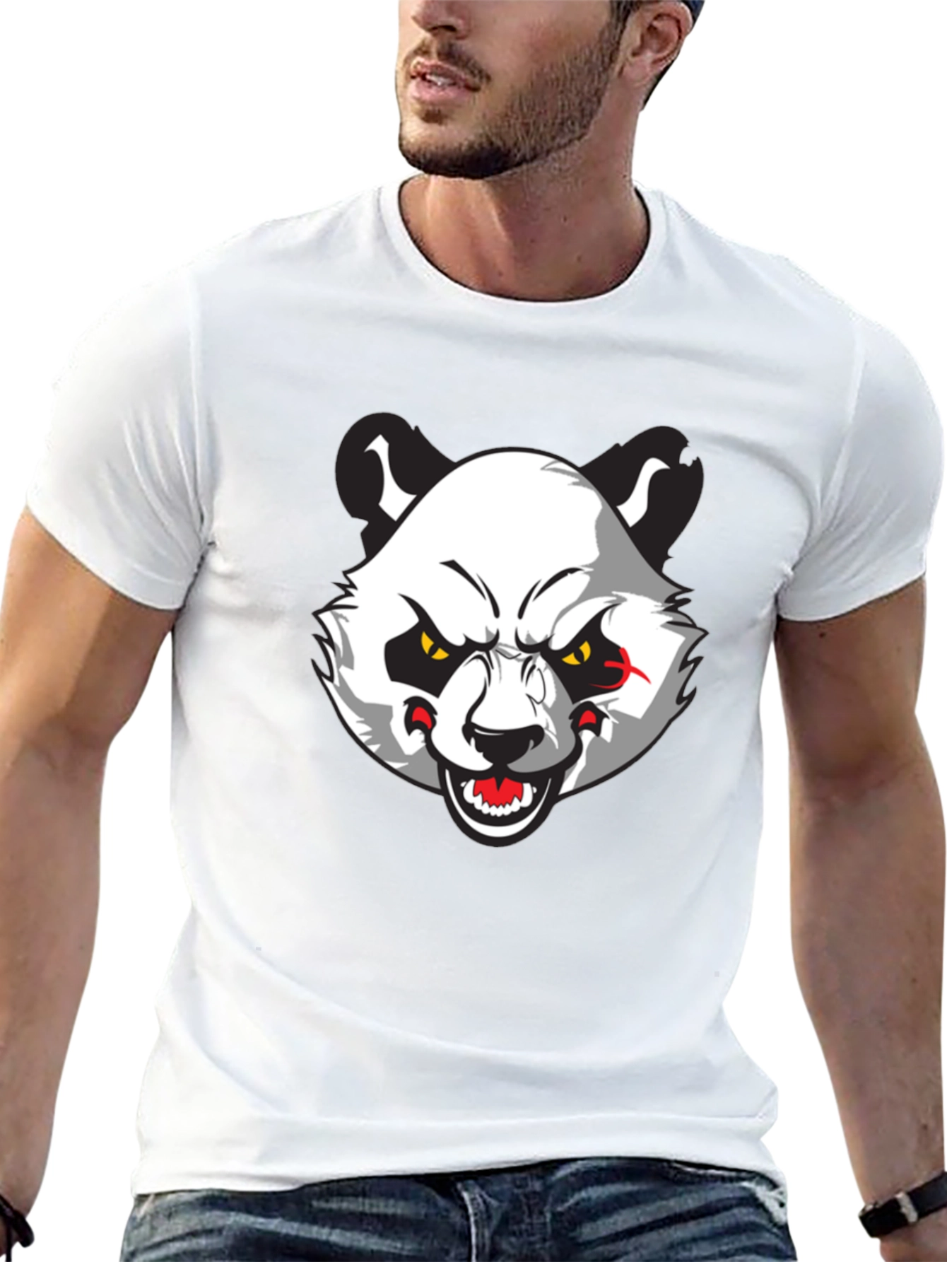 Mens Black T-Shirt with Angry Panda Graphic