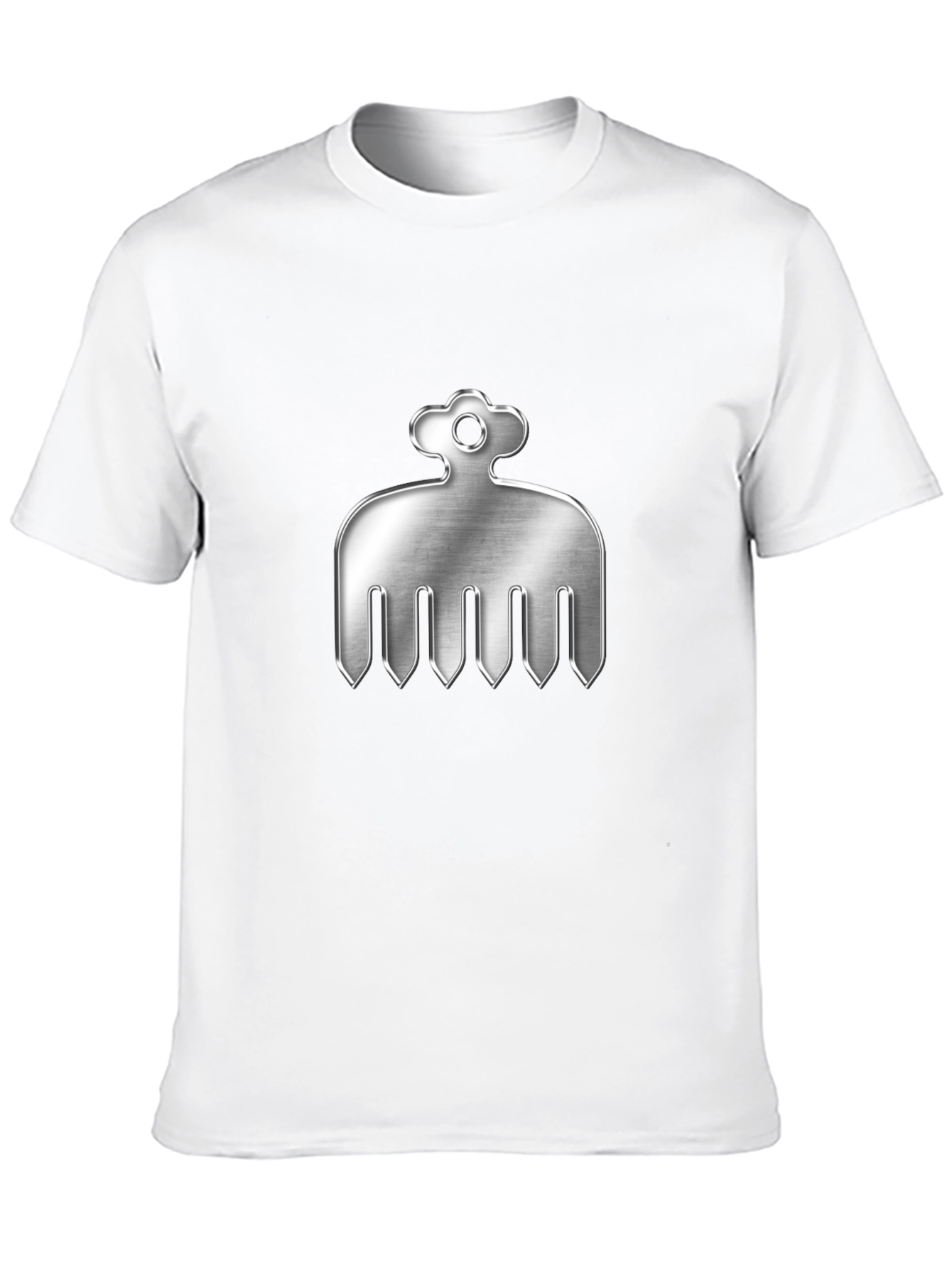 Mens Black T-Shirt with Silver Comb Design