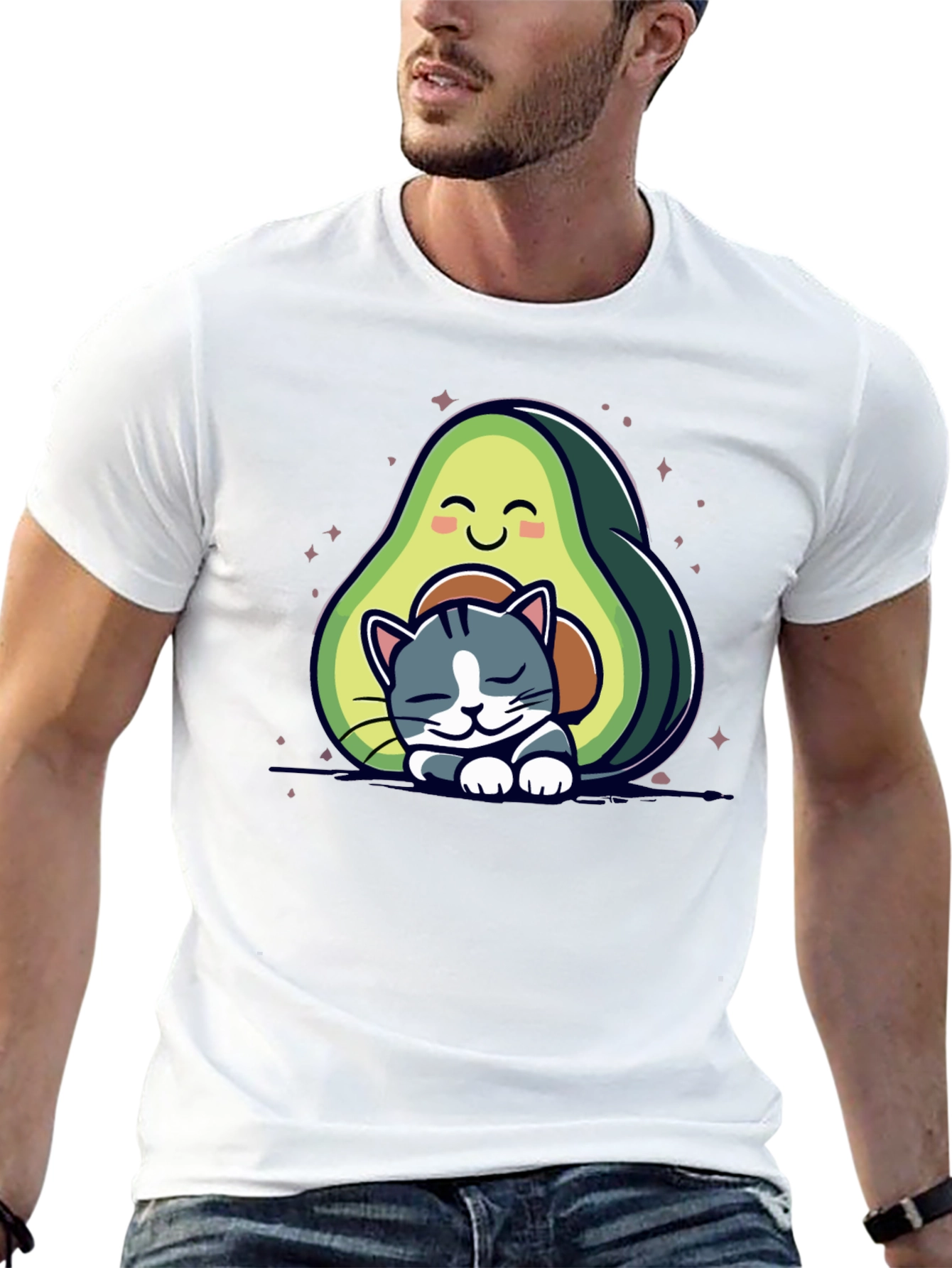 Cute Avocado Cat Nap Black T-Shirt