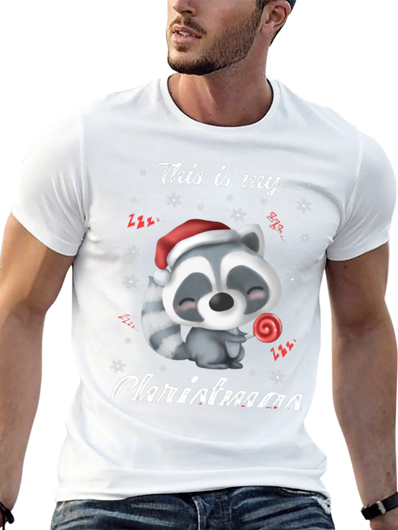 Cute Christmas Raccoon Graphic T-Shirt