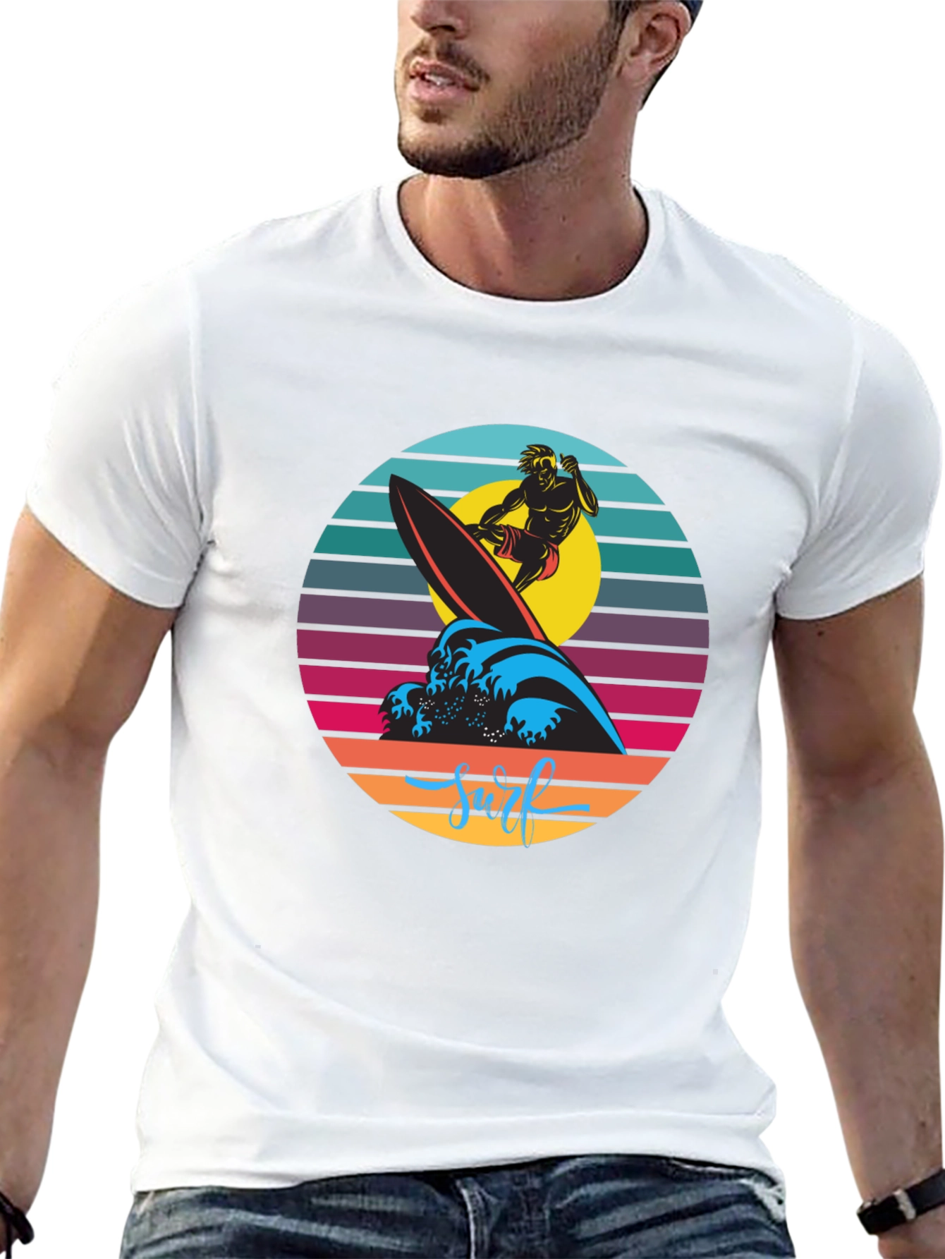Retro Surfer Graphic T-Shirt - Black