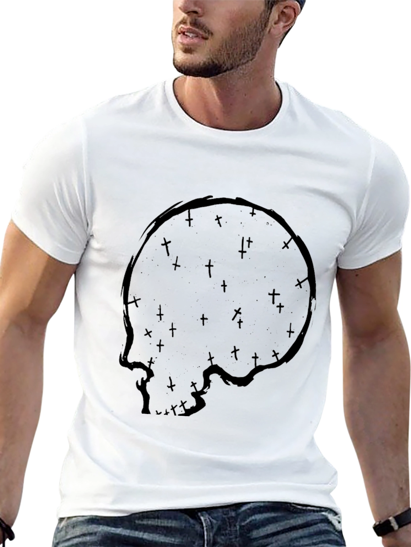 Skull & Crosses Graphic Print Black T-Shirt