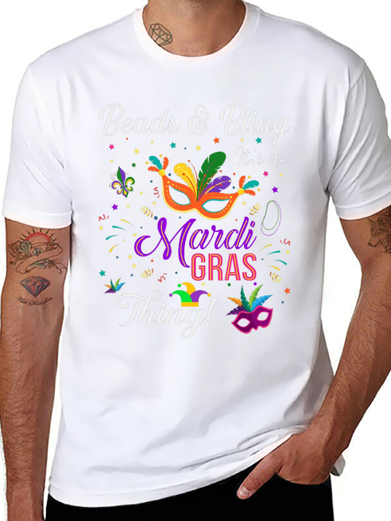 Mardi Gras Beads & Bling Graphic T-Shirt