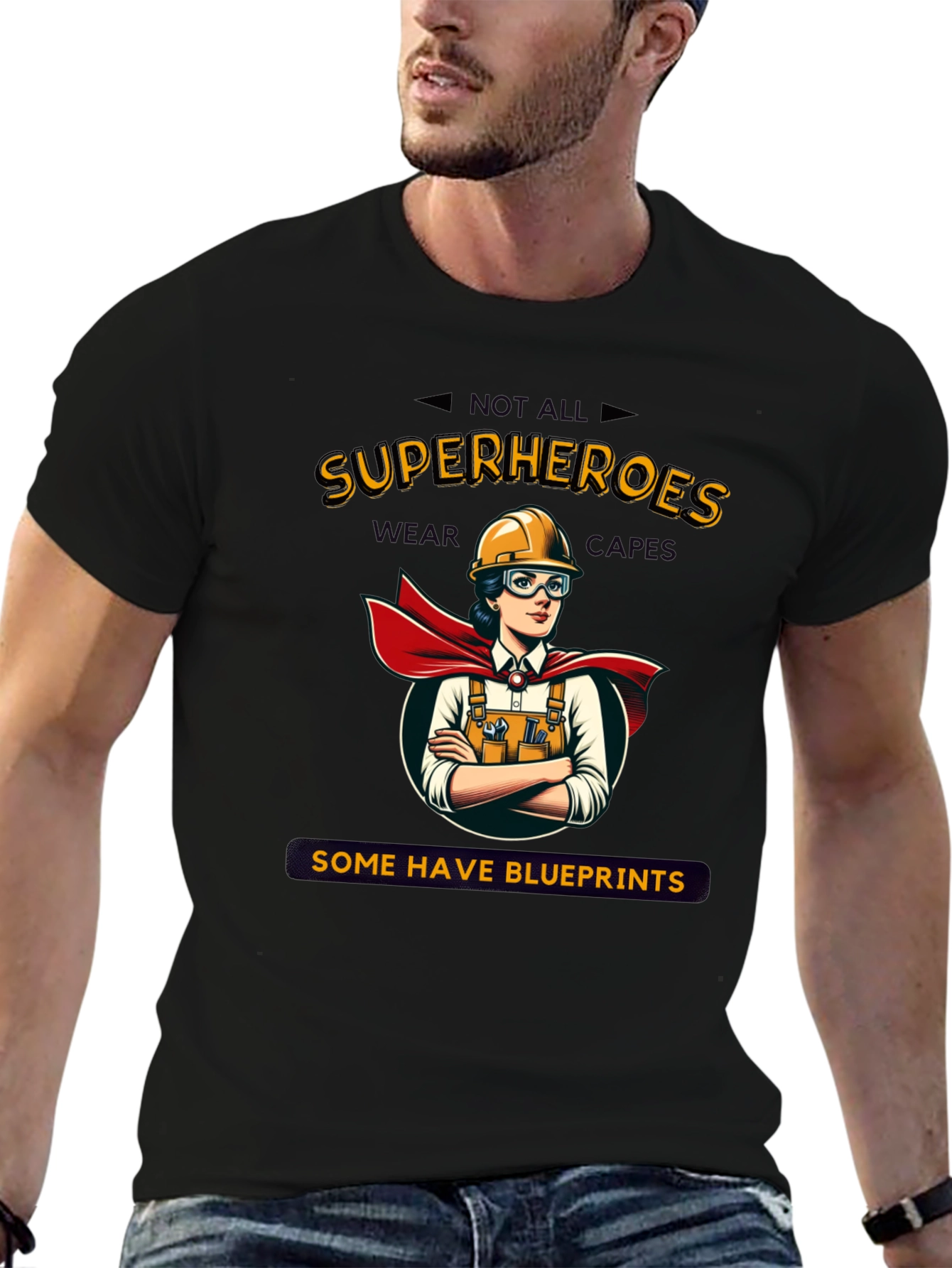 Construction Superhero T-Shirt - Blueprints