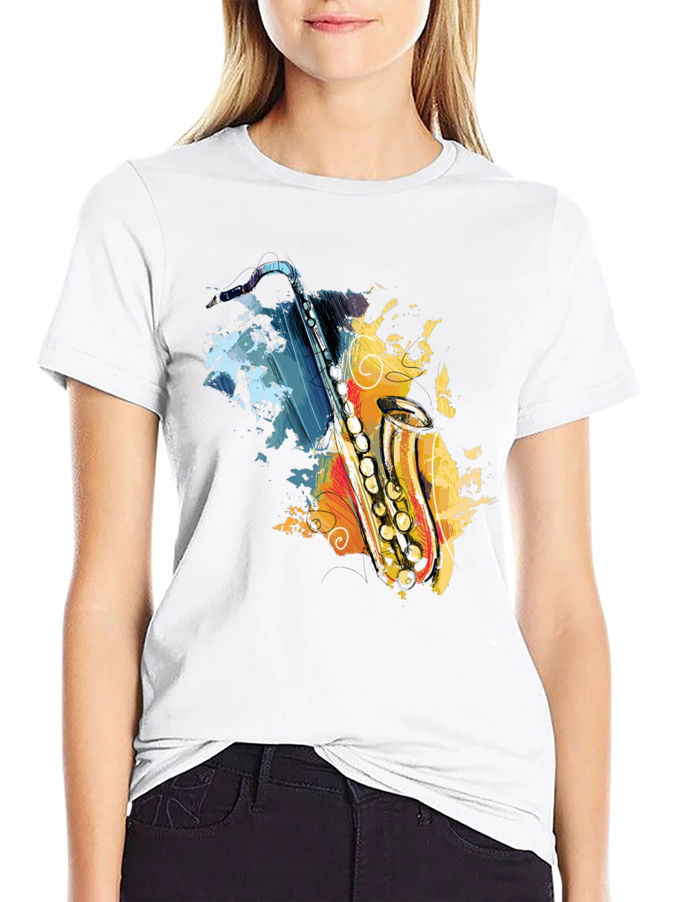 Saxophone Art Graphic T-Shirt - Black Cotton Tee
