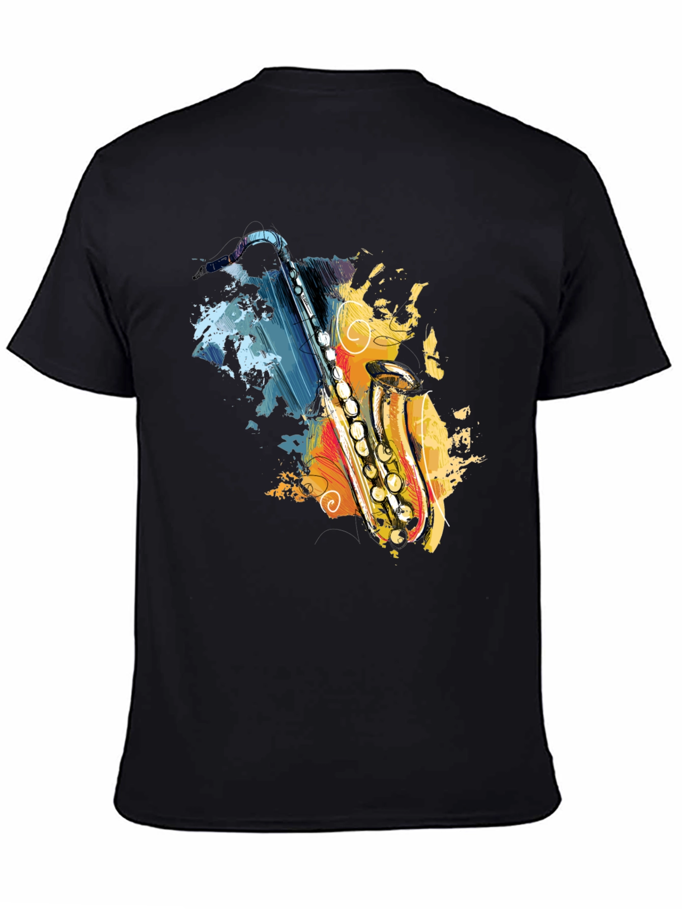 Saxophone Art Graphic T-Shirt - Black Cotton Tee