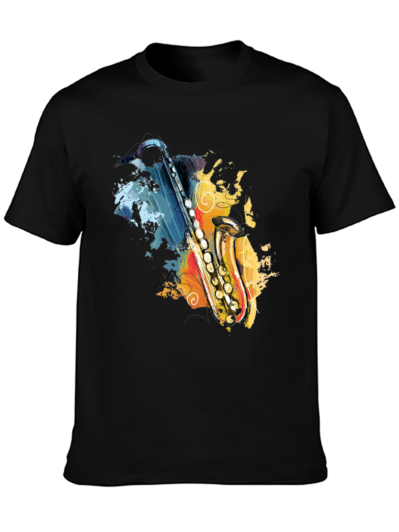 Saxophone Art Graphic T-Shirt - Black Cotton Tee