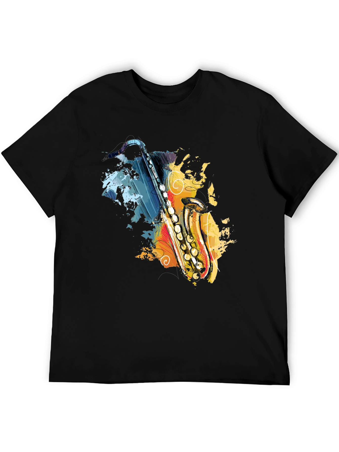 Saxophone Art Graphic T-Shirt - Black Cotton Tee