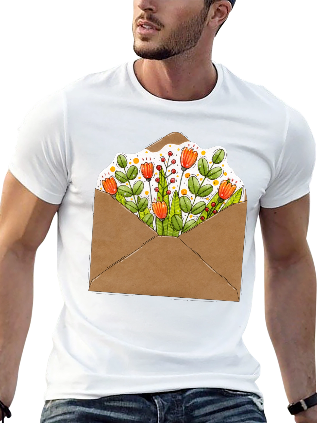 Floral Envelope Graphic Tee - Trendy Unisex T-Shirt